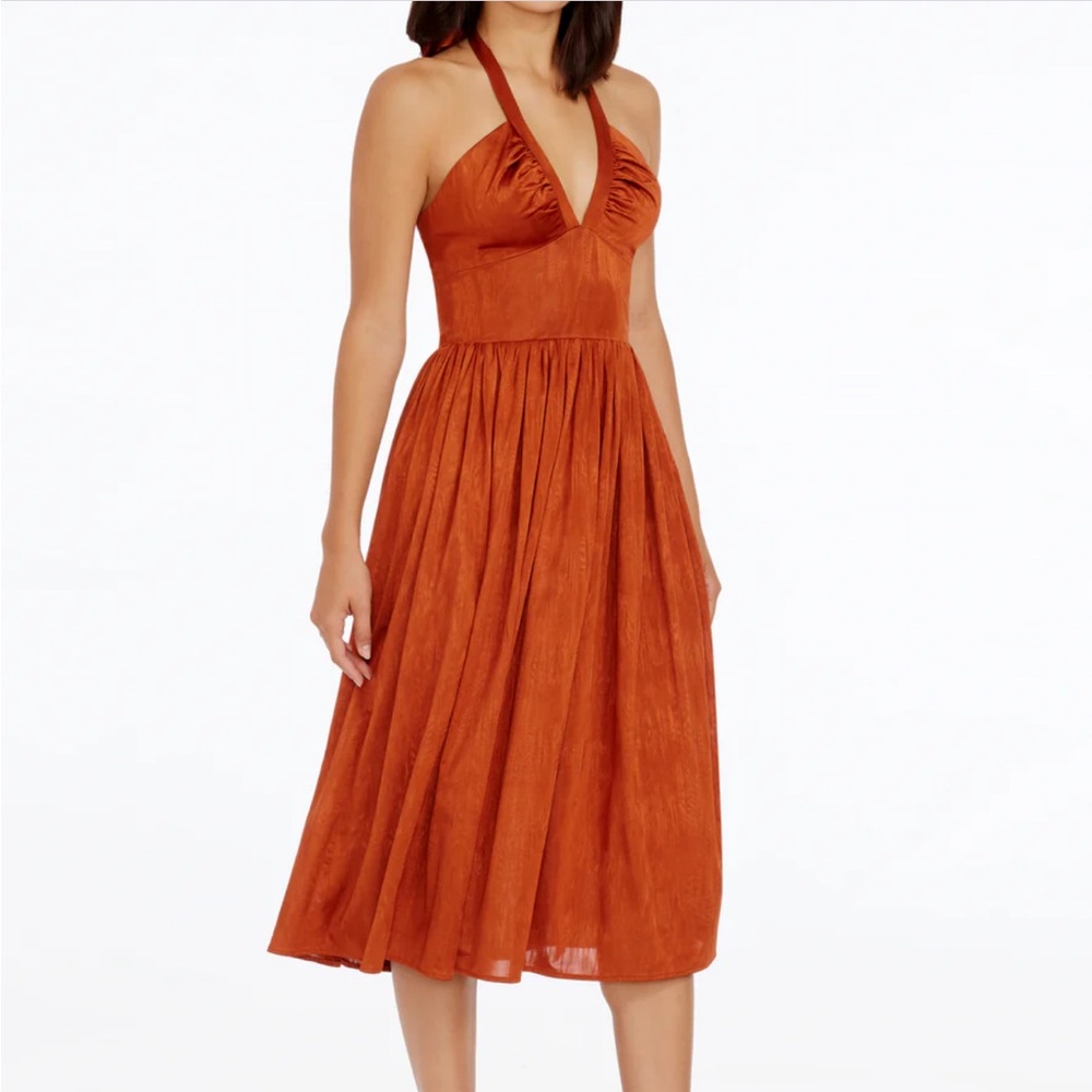 Dress the Population Rust Orange Halter Midi Dress